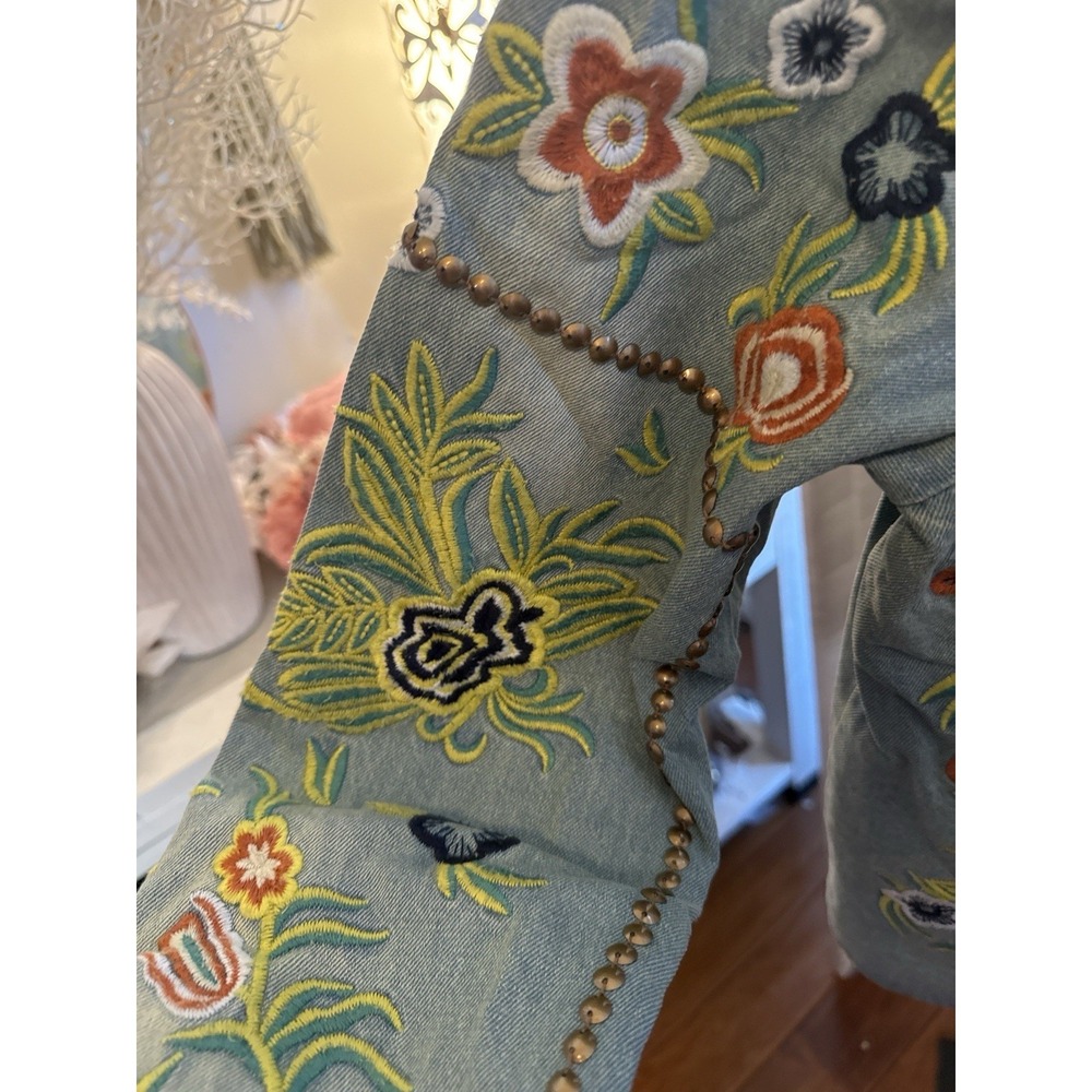Aratta Lucinda Embroidered Denim Motorcycle Jacket Boho Festival Victorian - Picture 6 of 6